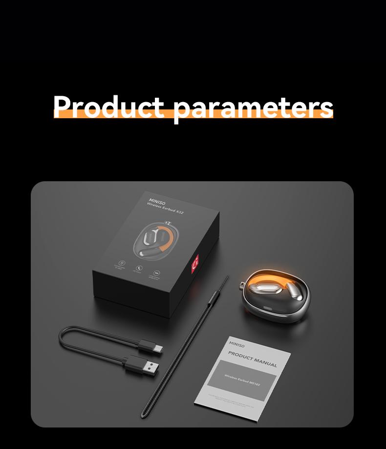 MINISO MS183 Bluetooth Wirelss Earphones High-Value Earbuds 360° Rote Fashion Luminous Open Headset HIFI Sound Quality Long Battery Life for Games Headphones Compatible with iOS / Android Phones