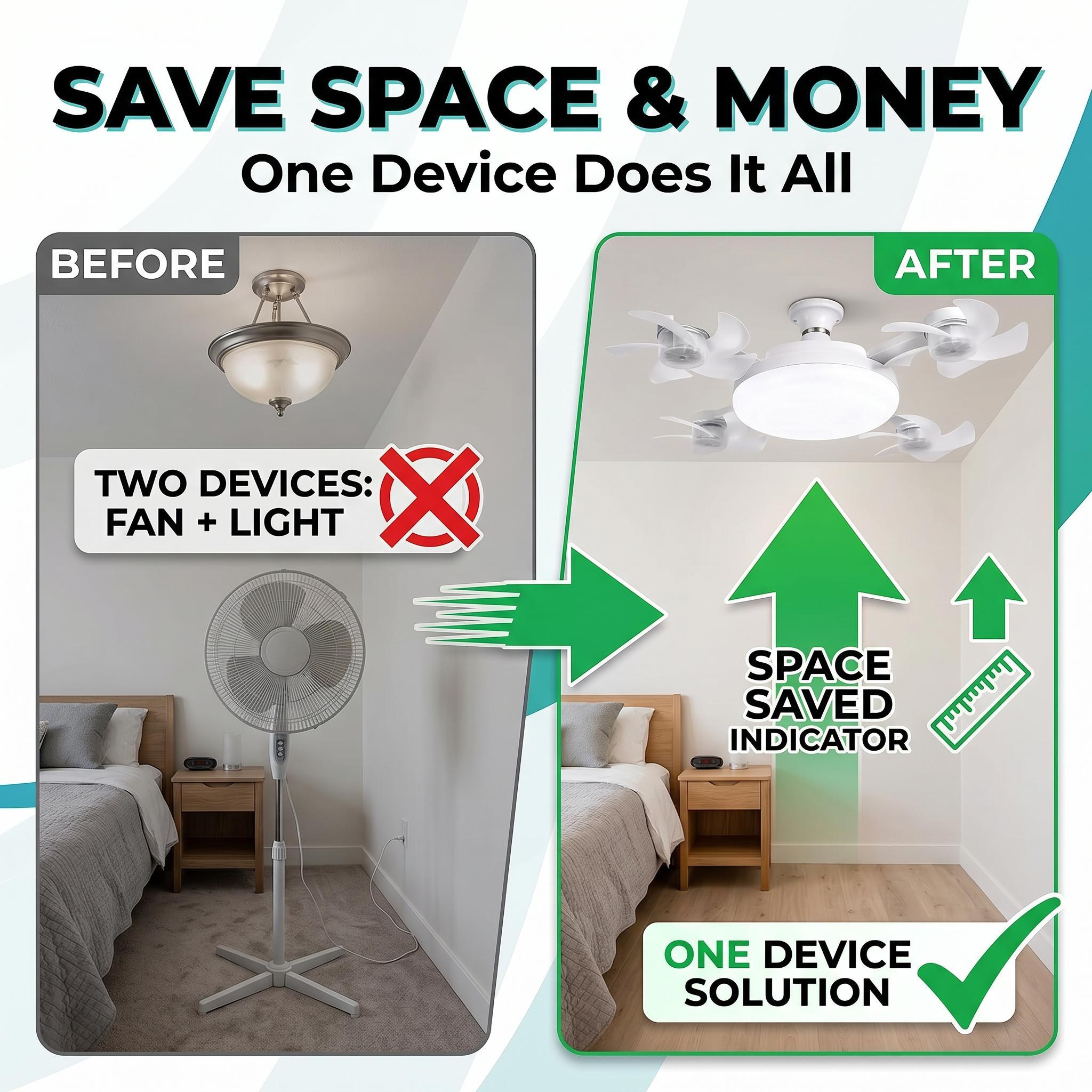 2026 New E27 Socket 2-in-1 Silent LED Ceiling Fan Light with Remote Control Included, Energy-Saving Cooling, Ventilation, LED Lights & Lighting, Plastic Body for Indoor Home Bedroom Use,back to school,back to school haul