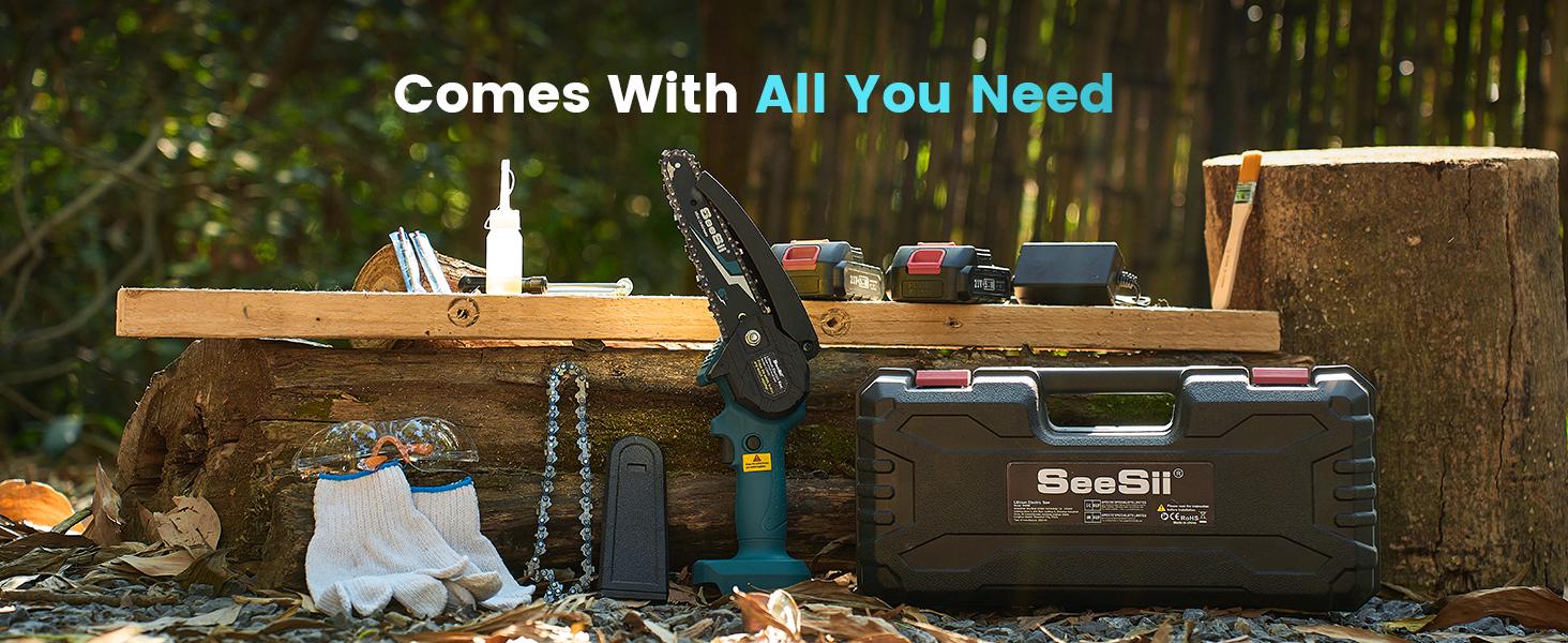 Mini Chainsaw Cordless 4/6 inch , SeeSii Handheld Electric Power Chain Saw with Battery for Tree Trimming Wood Cutting, Best Gifts for Father, Dad, Husband, Men CS600 #TikTokShopBlackFriday