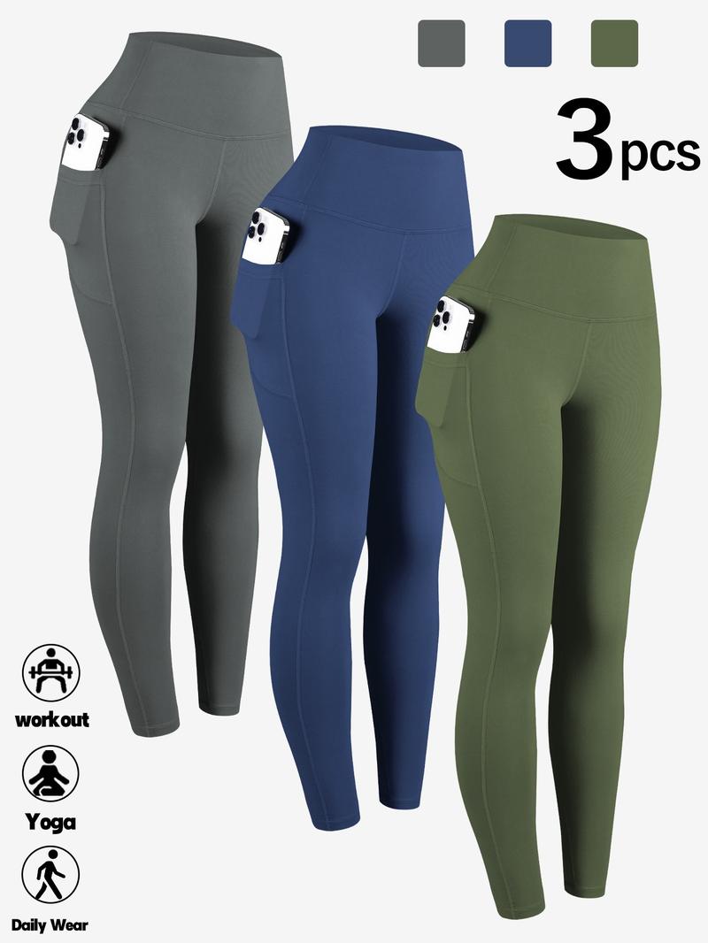 3-Pack Women's High Elastic High Stretch Leggings with Pockets, Ideal for Gym Running and Outdoor Sports, Comfort Fit Workout Bottoms