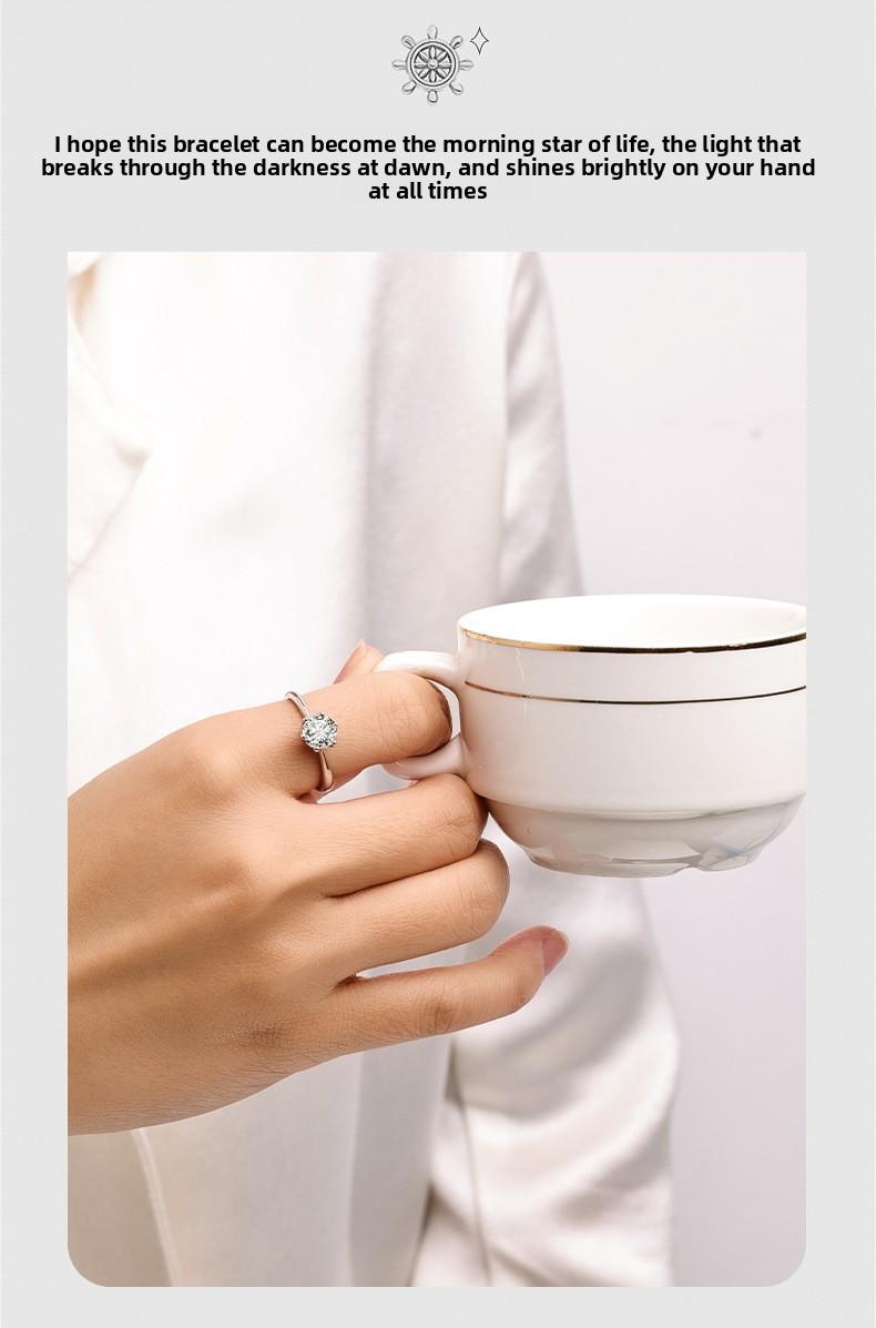 Classic six-prong imitation moissanite adjustable ring for women, high-end copper alloy, simple and stylish, popular cross-border foreign trade item