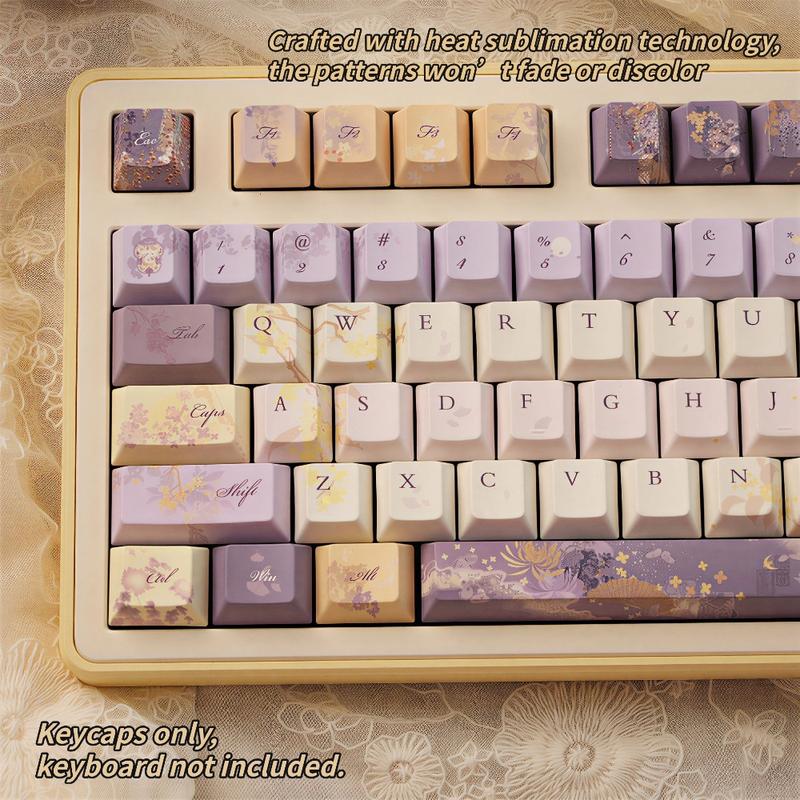 New "Osmanthus Over Longs" Themed 120-Key PBT Keycaps, CHERRY Profile Design Mechanical Keyboard Keycaps with 5-Side Dye-Sublimation Full-Color Craftsmanship, Wear-Resistant & Anti-Shine Mechanical Keyboards.
