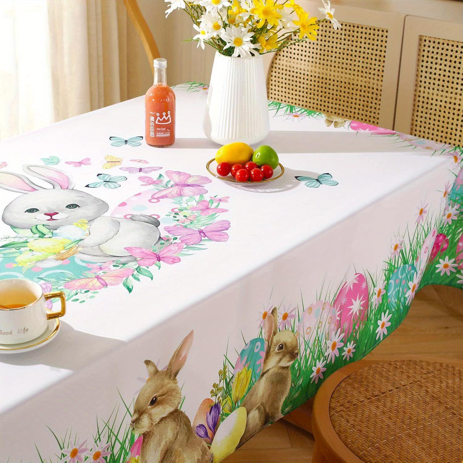 1 piece of Easter tablecloth with cute rabbit Easter egg pattern, suitable for kitchen dining table, holiday party decoration