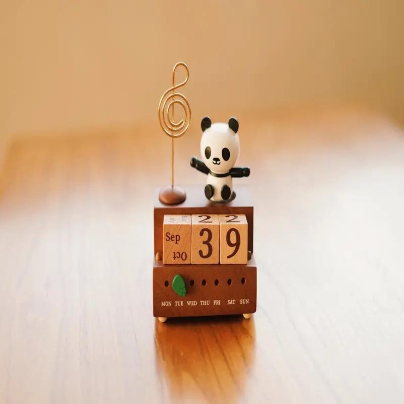 Wooden Panda Calendar Music Box, Desktop Bedroom Ornaments, Unique Decorative Gift, Perfect for Home & Office Decoration