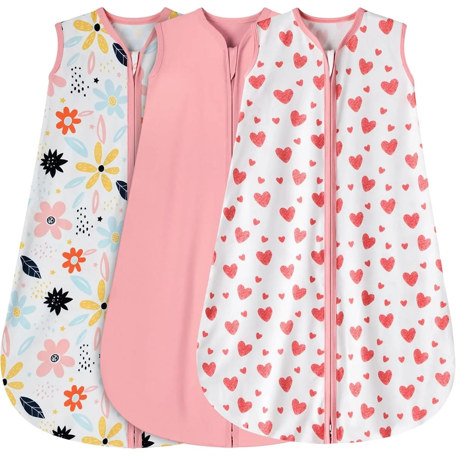 3 Pack Baby Sleep Sack 0-6 Months 100% Rayon Cotton Wearable Blanket 2-Way Zipper Toddler Sleep Bag Comfy Stretchy Lightweight TOG 0.3 Heart Pink FloralGift