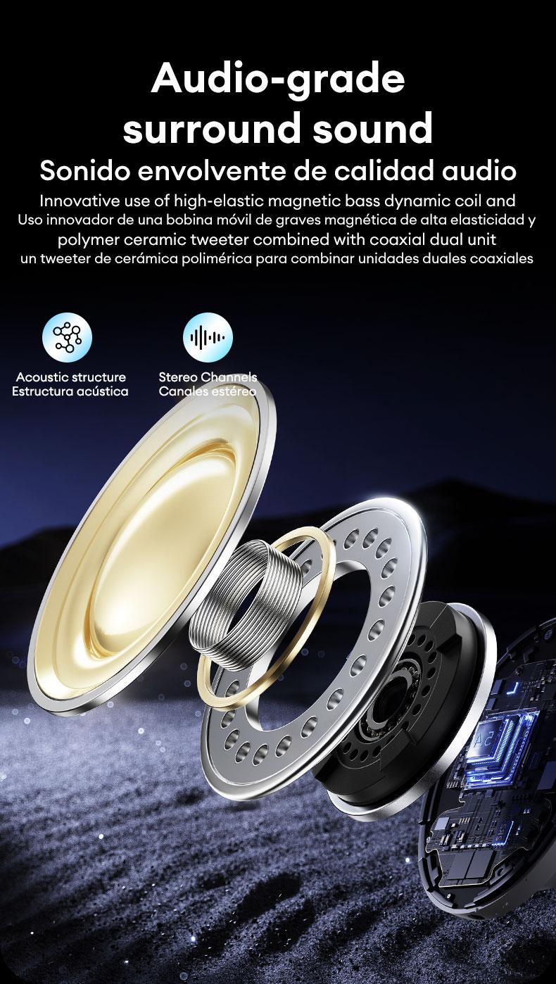 HYUNDAI SpaceAiPro Full-Color Touch Display Multifunctional Earbuds, Large Dynamic Stereo Sound Quality, Light-weigh & Waterproof Headphones with ENC Call Noise Canceling Mic