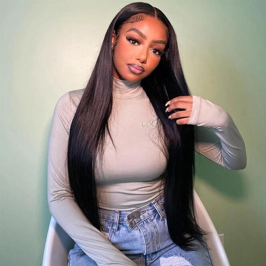 Pizazz Hair 28 30 inch Straight Human Hair Wigs Pre bleached Knots 13x6 HD Transparent Lace Front Wigs Pre plucked Hair Line With Baby Hair