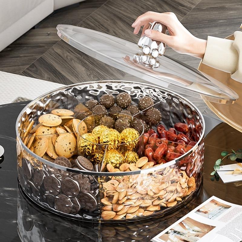 Sealed Divided Dried Fruit Tray, Light Luxury Snack Storage Box, Premium Fruit Plate for Home Coffee Table