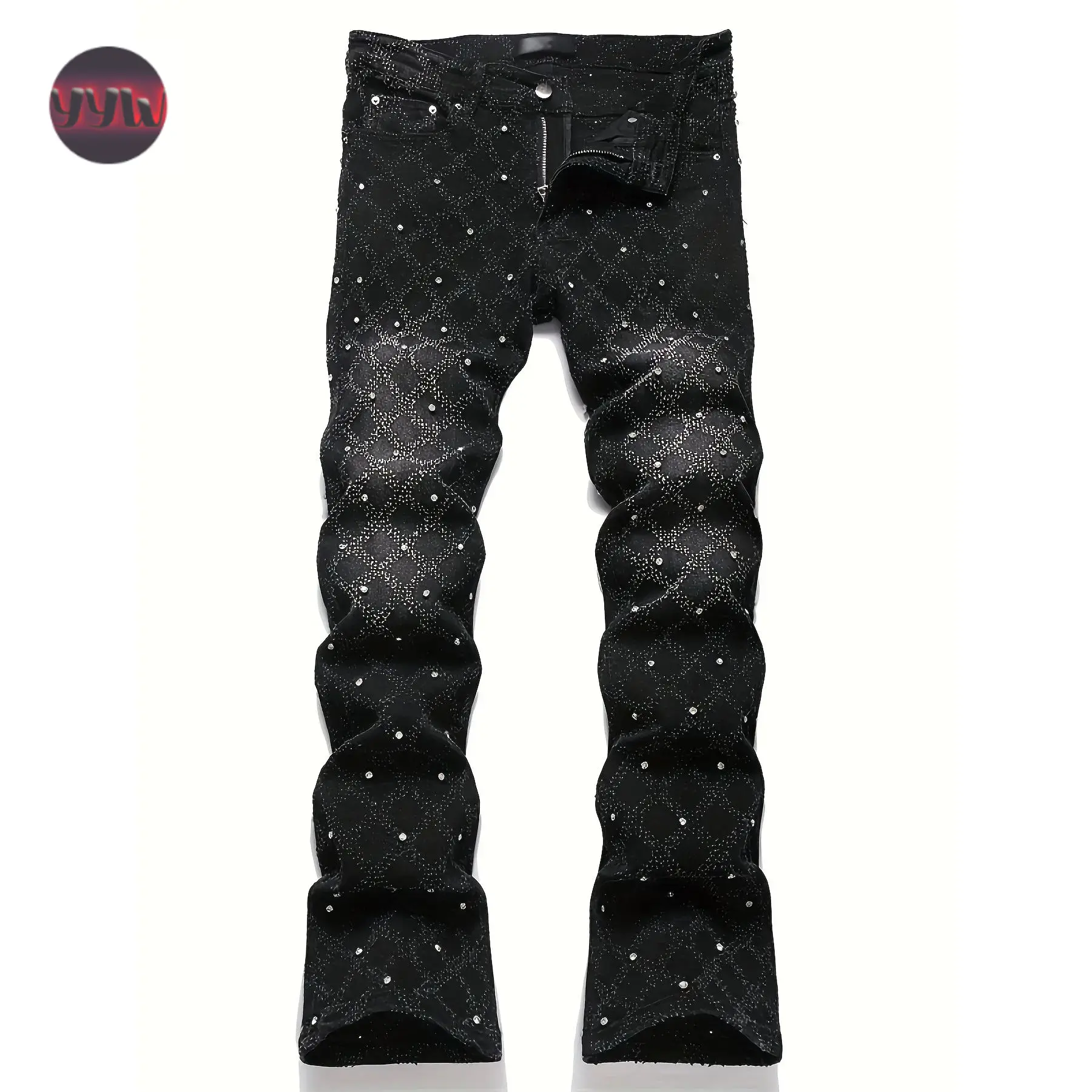 YYW1 NewY2K Men's Casual Slim Style Hip Hop Skateboarding Rap Jeans, Machine Washable - All Seasons