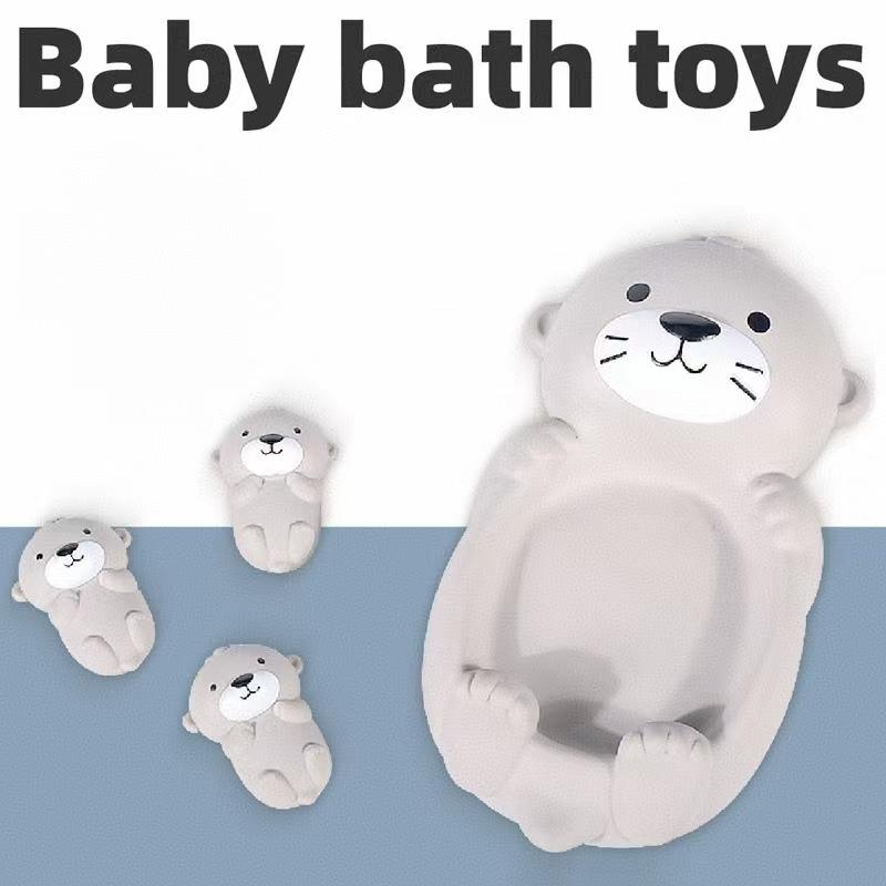 Cute Seal Family Bath Toy Set, Silicone Floating Stacking Toys, Safe Non-Toxic Bathtub Toys for Toddlers, Includes Mother Seal and 3 Pups, 0-3 Years