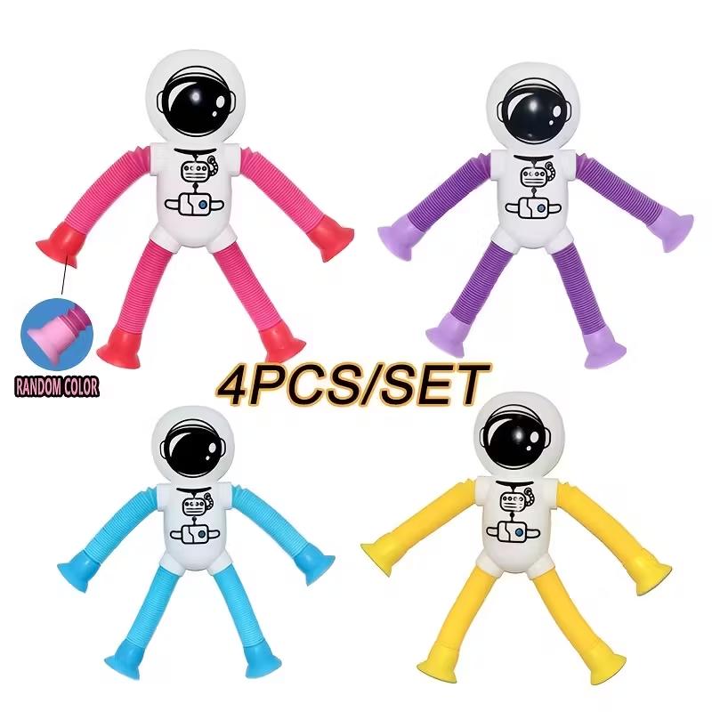 4-Piece Space Robot Stretch Toy Set, Colorful Design, Perfect Gift for Christmas, Thanksgiving, New Year & Easter Celebrations