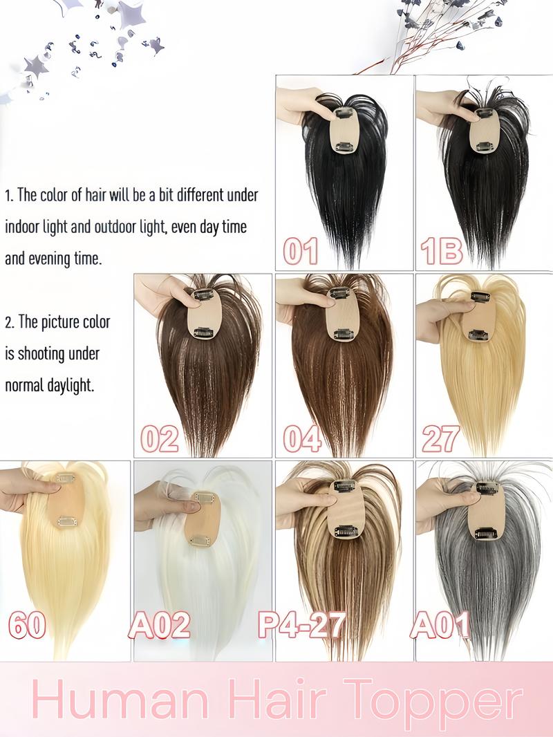 5X9 Real Human Hair Topper with Bangs for Women, Available in Natural Black, Dark Brown, Blonde, And White Gray, Featuring Straight Hair to Boost Volume And Conceal Gray Hair, Enhancing Your Overall Appearance, Perfect for Different Events