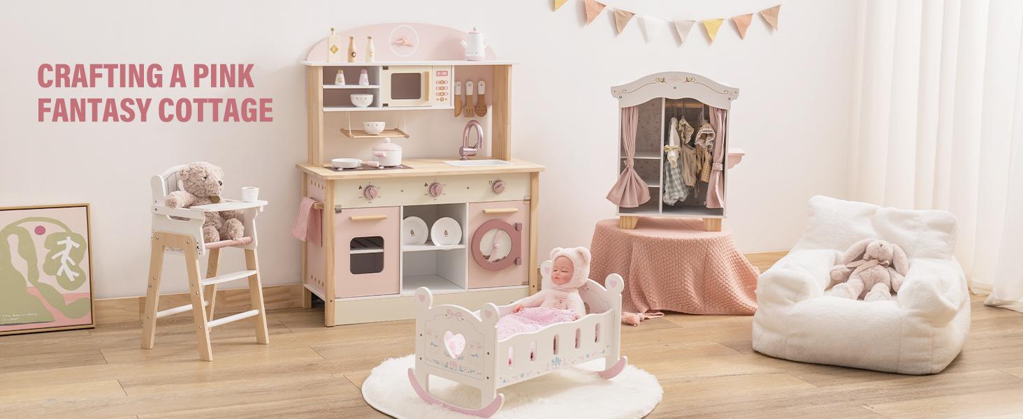 Robud Wooden Kitchen for Kids Play Kitchen Toy Kitchen Set with Realistic Features, Includes Plenty of Play Features, Ages 3+