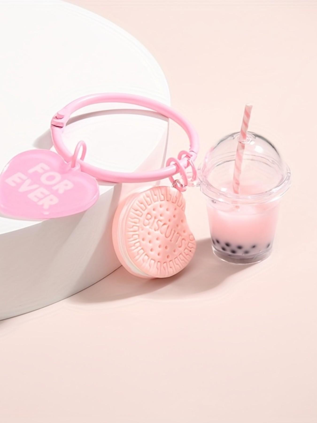 Cartoon Cookie Ice Cream Boba Tea Keychain, Cute Wallet Bag Backpack Charm, Car Key Earphone Box Accessory, Women's Daily Gift