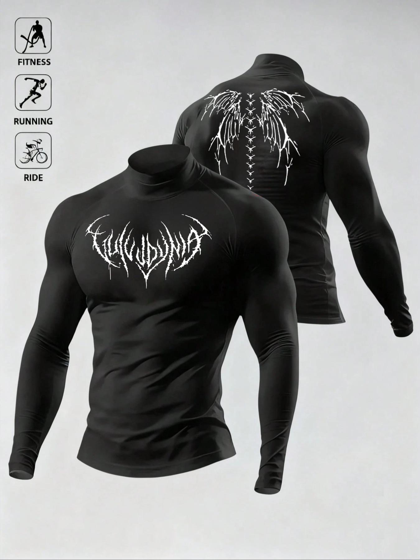 Men's Breathable Fitted Long Sleeve Compression Sports T-Shirt with High Neck Design, Fitness Long Sleeve T-Shirt