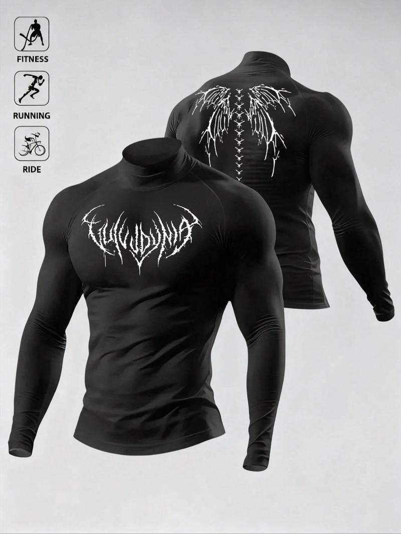 Men's Casual Breathable Fitted Long Sleeve Sports T-Shirt, Compression Top with Turtle Neck Design, Fitness Long Sleeve Shirt, Gym Athletic Clothes