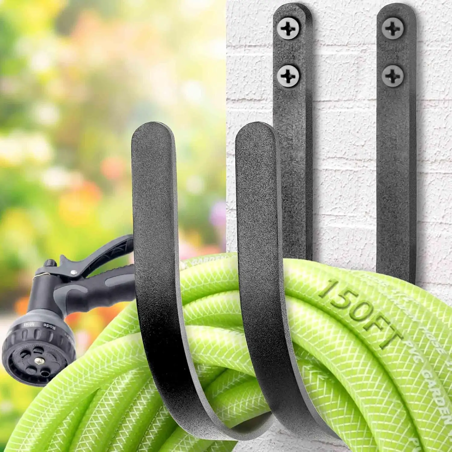 2Pack Heavy Duty Garden Hose Holder - Wall Mount Metal Hose Hanger | Rust-proof Water Hose Racks, 60 lbs Weight Capacity, Sturdy Outdoor Yard Organizer, Garage Tool & Backyard Storage