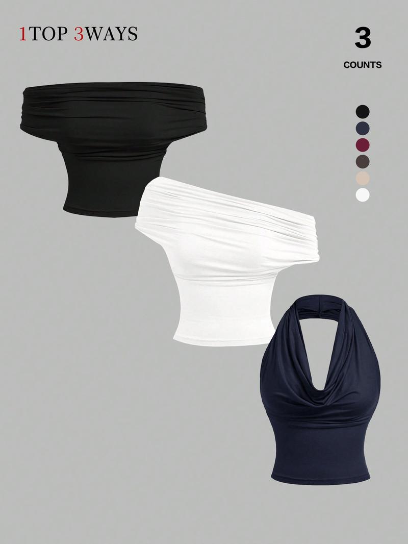 Women's Elegant Solid Color Versatile Halter Neck Top, Stylish & Comfortable Design, Perfect for Casual Wear, Ideal for Everyday Use