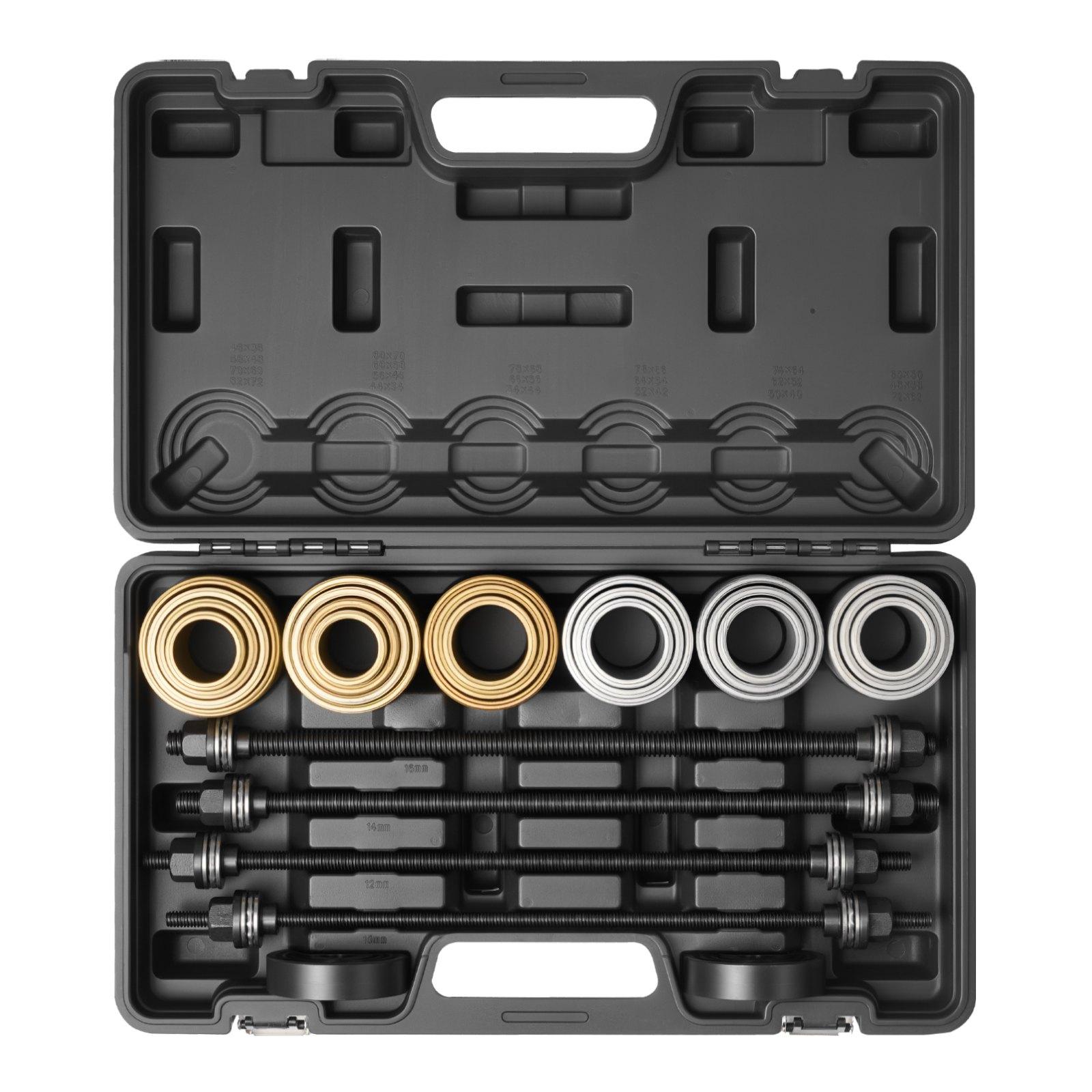 【Summerfinds】VEVOR Pull and Press Sleeve Kit, 26 PCS, Steel Bush Removal Insertion Sleeve Tools with Carrying Case, Compatible with LCV and HGV Engines, for Removing and Installing Bushings, Bearings, and Seals