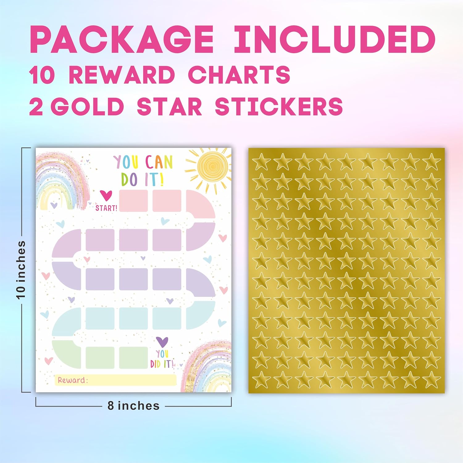 10  Chart with 206 Golden  Stickers-Boho Rainbow Theme -Incentive Chart,Positive Behavior  Chart for , Homework Assignments, Attendance(8"X10")-A03