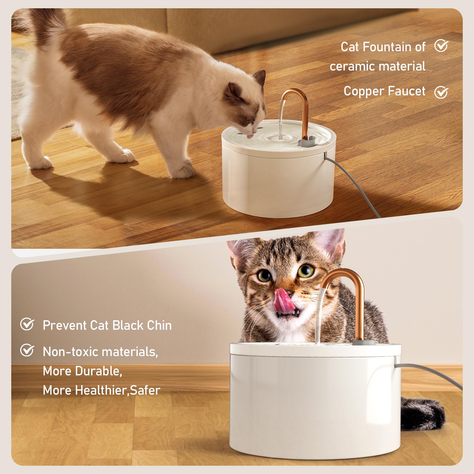 MISFANS D02 Ceramic Automatic Water Bowl - 2.1L Ultra-Quiet Wired Plug-in Pet Fountain for Cats & Dogs, 2 Tap & Fountain Modes, Filtered, Easy to Clean