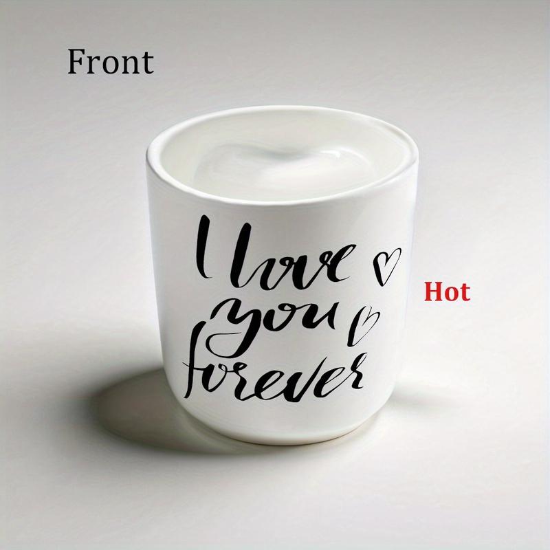 1pc Heart-Shaped Magic Color-Changing Ceramic Mug with “I Love You Forever” Design – Hot/Cold Thermochromic Mug, Perfect Valentine's Day Gift, Hand Wash Only, Ideal Gift for Holidays and Special Occasions, Novelty Coffee Mug