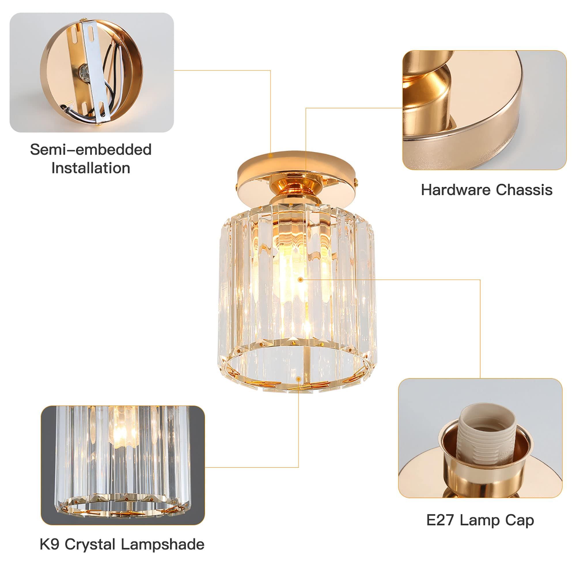 /gold Corridor Light, Nordic Modern Minimalist Entryway Balcony Lamp, Trendy Luxury Crystal Ceiling Light, No LED Bulb Included