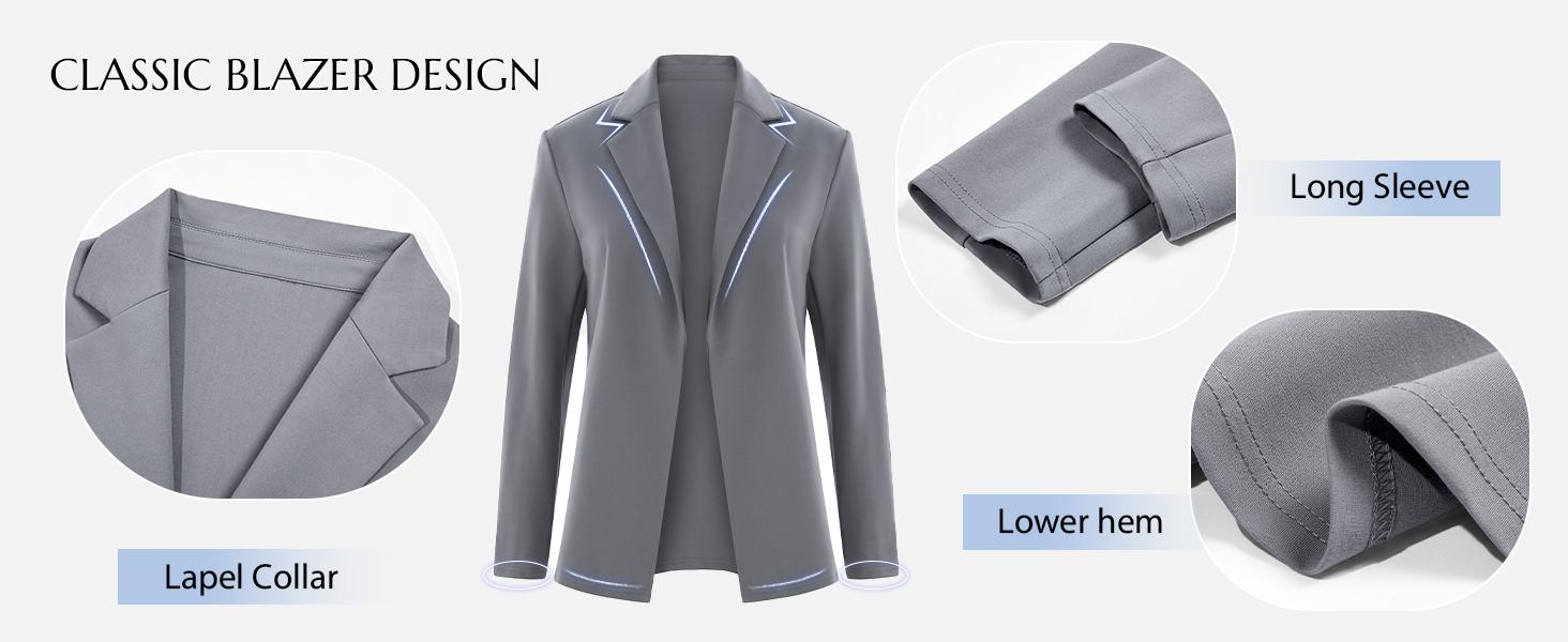 Goranbon Womens Casual Long Sleeve Blazers Solid Color Knit Blazer Work Office Open Front/Button Down Blazer Jacket Formal Essential