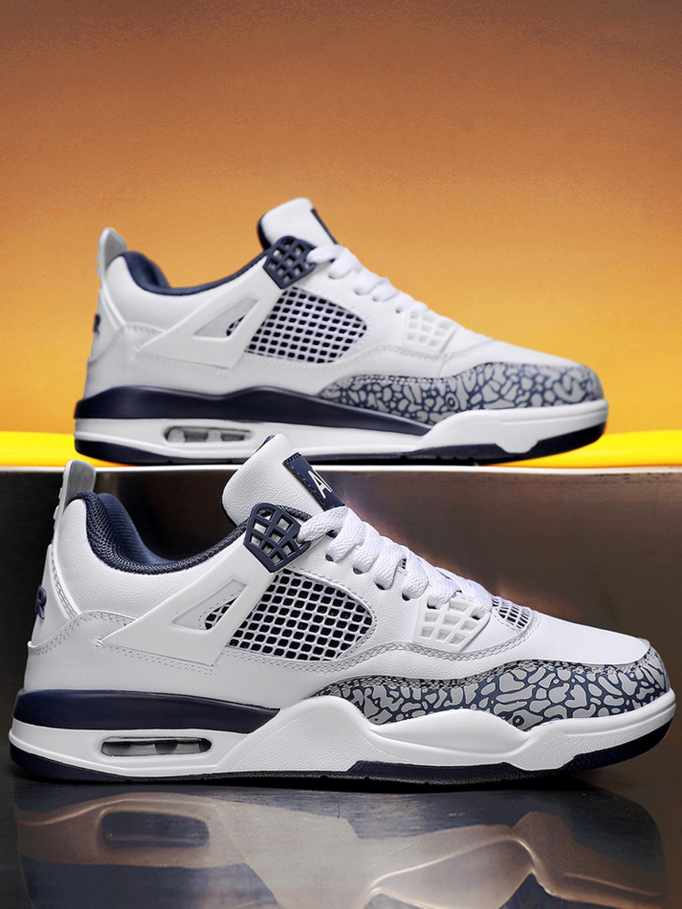 Breathable Leather Mesh Sport Shoes, Shock Absorption, Anti-Slip Sole, Unisex Basketball Shoes, Outdoor & Skateboarding Shoes