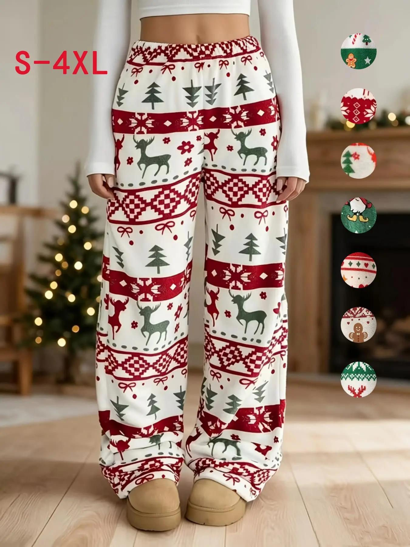 Women's Casual Flannel Pajama Bottoms, Christmas Pattern, Soft and Warm, Loose-Fit, Perfect for Holidays, Gift Idea