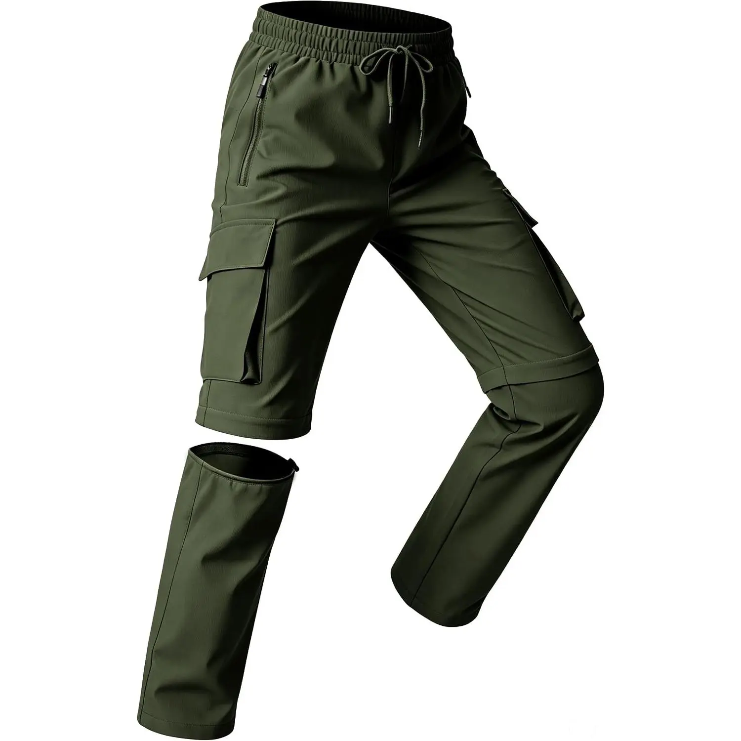 Boy's Convertible Scout Pants Teens Light Quick Dry Kids Hiking Zip Off Pants Nylon Waterproof UPF Stretch Trousers Comfy ArmyGreen L 12-14
