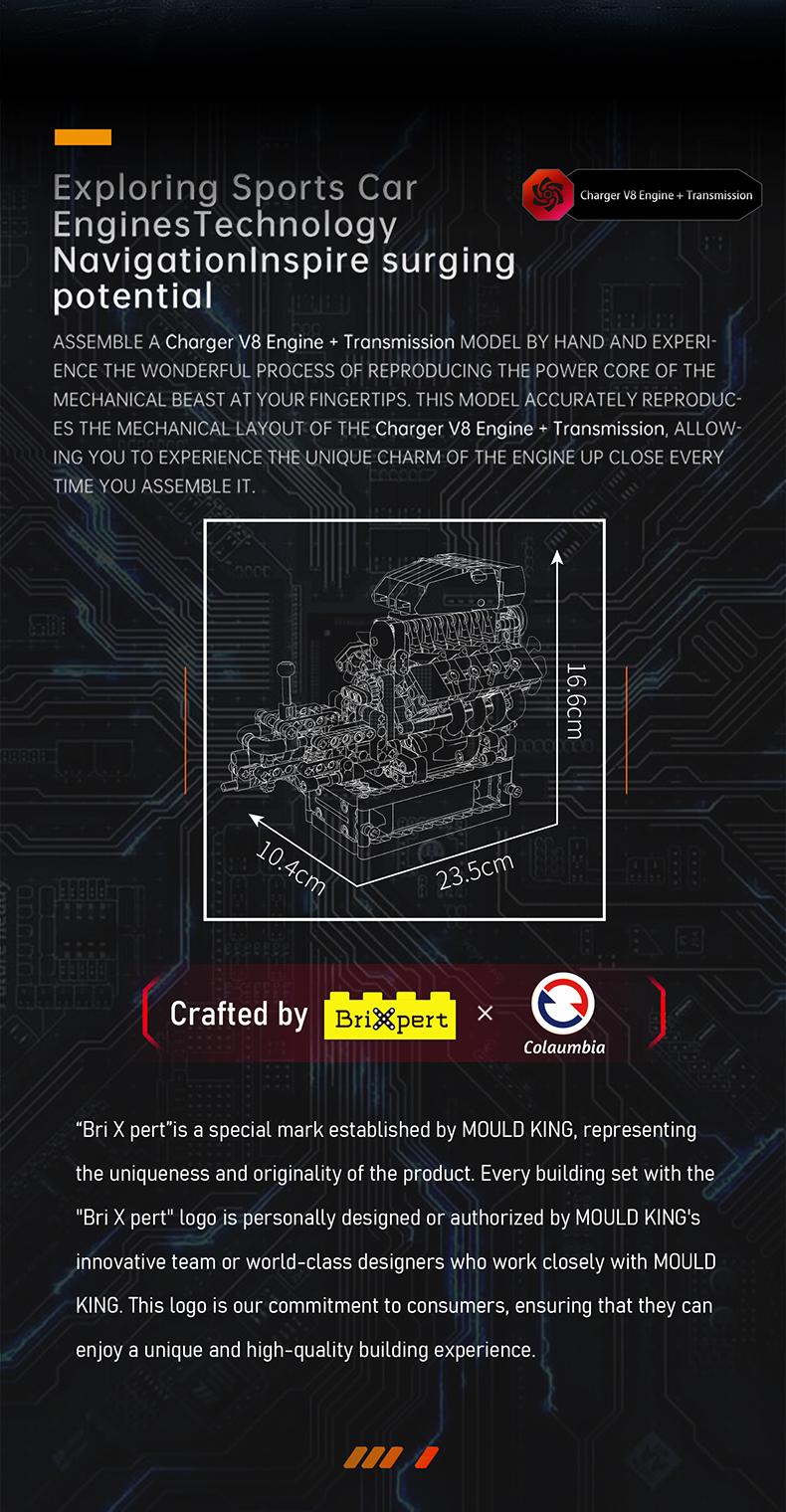 Mould King 10225 V8 Engine Motor That Runs Building Block Toy STEM Construction 855 Pcs