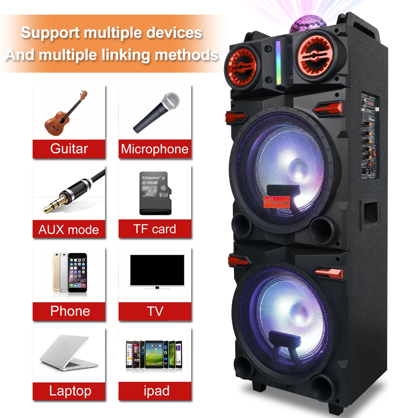Portable Bluetooth PA Speaker Karaoke Machine 2 x 10" Subwoofer And 1 x 3" Tweeter Loud Party Speaker With Microphone FM LED Remote Control TWS