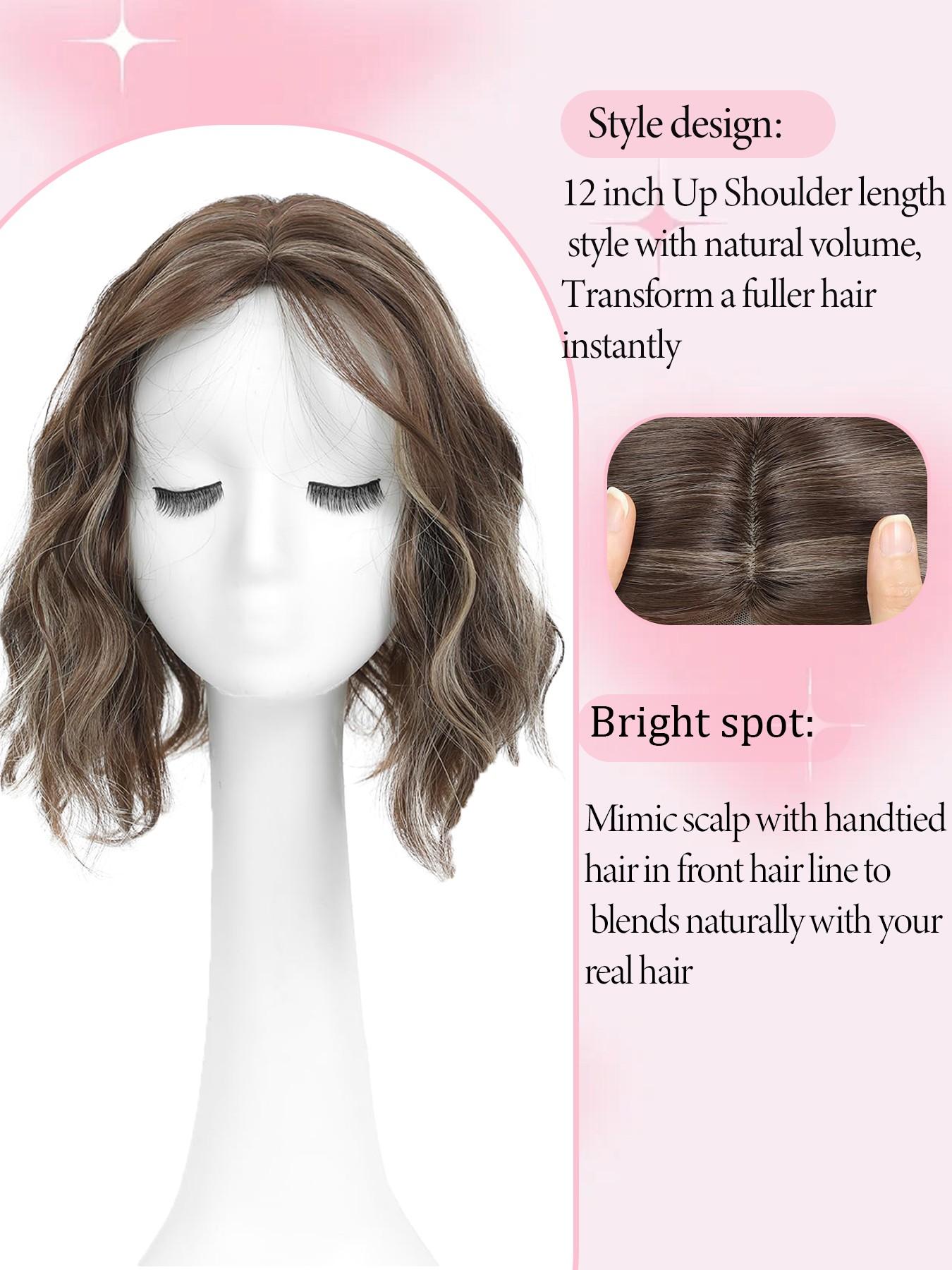 12 Inch Short Light Synthetic Hair Topper, Lightweight Breathable Base, Natural Fluffy Volume, Complete Scalp Coverage for Women, Synthetic Wigs, Curly Wig