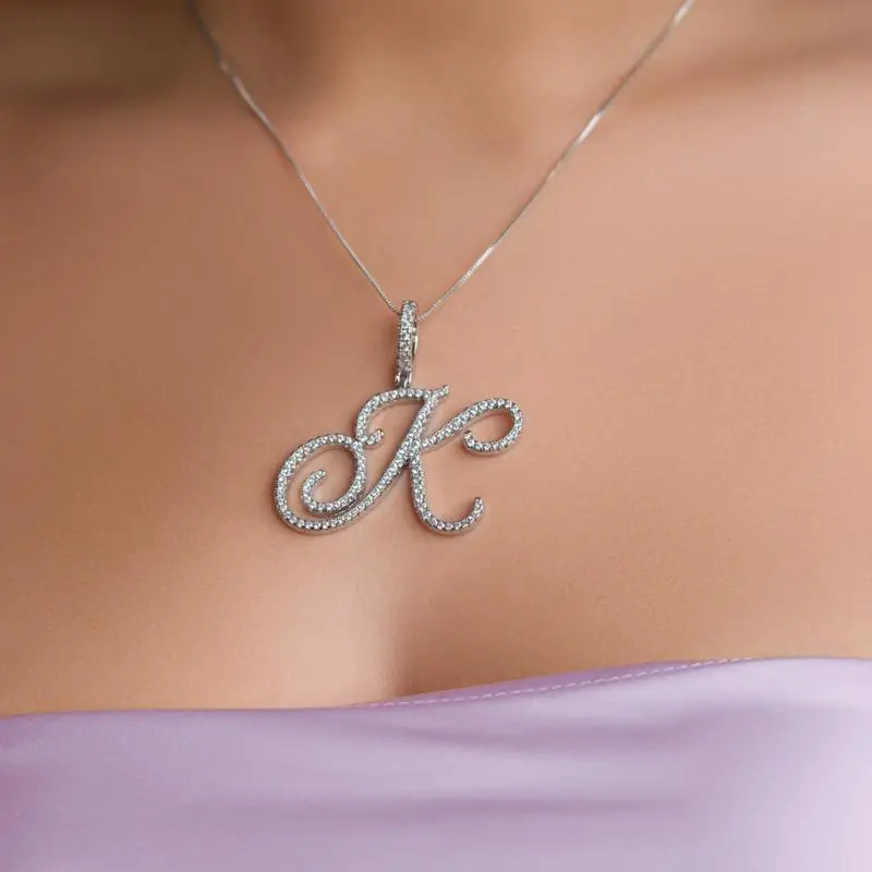 [ICE HUE] 18K Gold Vacuum Plated Copper Initials Necklace with 5A+ Sri Lanka Zircon A-Z Personalized Pendant, Miami-Italy-Mexico & Micro Inspired Luxury Costume Jewelry for Women, Daily Wear & Gift