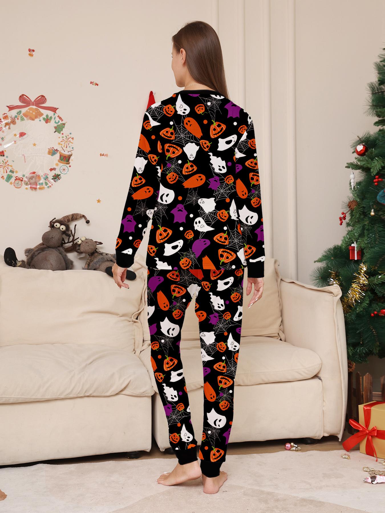 Halloween Pumpkin Ghost Family Pajamas, Fun Print, Party Home Photos, All Sizes Available, Slim-Fitting Casual Pajama Set