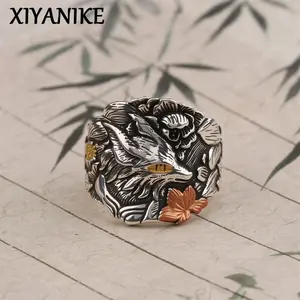 XIYANIKE Retro Thai Silver Fox Floral Wide Adjustable Finger Rings For Women Fashion New Jewelry Gift Party кольца