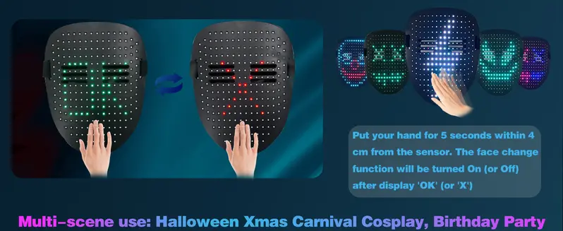 WESTDEER 2026 Halloween LED Skull Horror Mask for Adult - 50 Color-Changing Modes, Gesture-Activated Lights, Glow Effect, Halloween Decorations, Creepy Roleplay Costume Accessory, Ideal Anniversary Gift