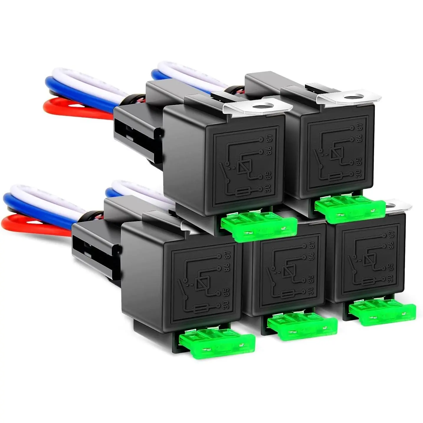5pcs 30A Fused Relay Switch Kit 12V 5 Pin SPST Relay Interlocking Harness Socket Holder 30 Amp 12 Volt Automotive Relays with Fuse for Auto Cars Trucks RV