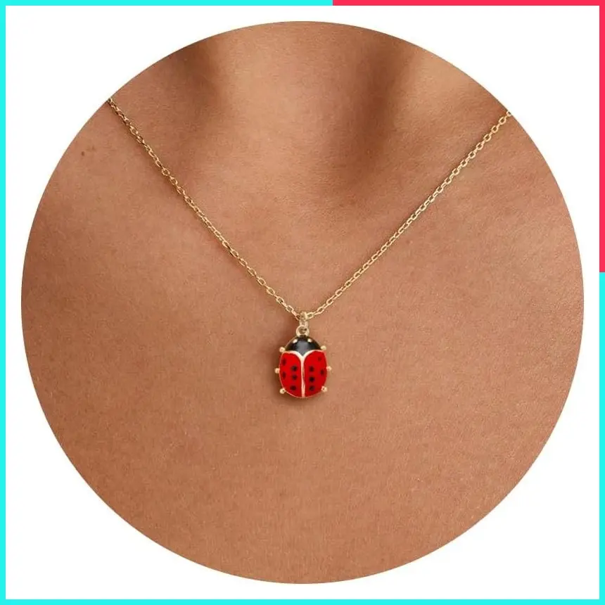 14K Gold Plated Dainty Pendant Necklace for Women - Ladybug, Honeycomb, Dragonfly, Pigeon Bird, Hummingbird Charm Jewelry Gifts