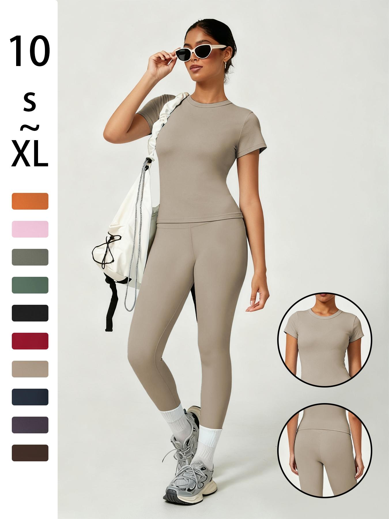 Women's Sporty Yoga Set, Soft Breathable Short-Sleeve Top & Skinny Elastic Pants, Sportswear for Fitness, Running and Outdoor Activities