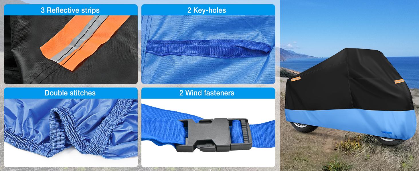 Nilight Motorcycle Cover All Season Universal Oxford Fabric with Lock-Hole Waterproof Durable UV with Storage Bag & Protective Reflective Strip Fits up to 96" Motorcycle Blue Black Vehicle Motorbike dealsforyoudays