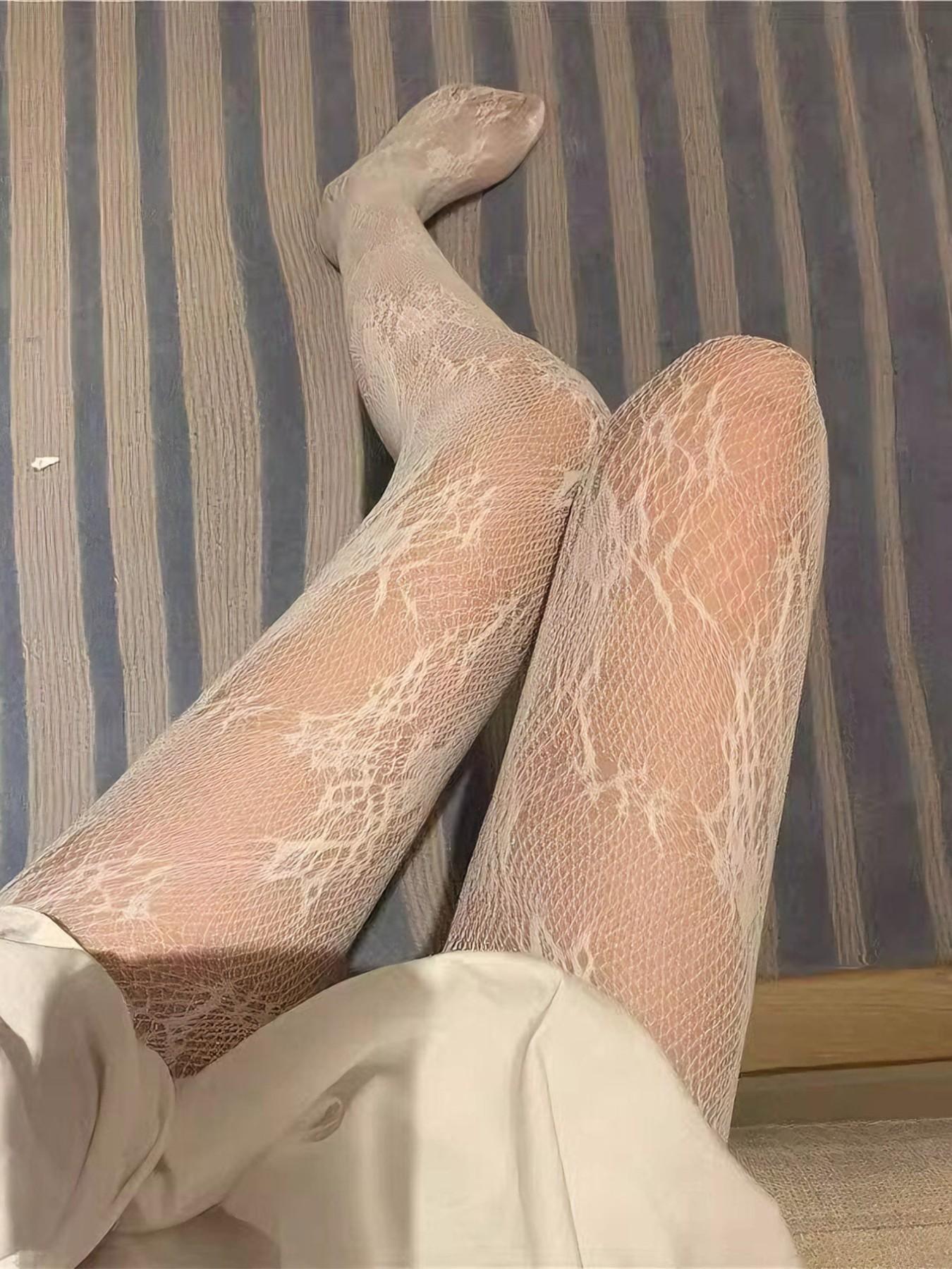 Lace Vine Fishnet Pantyhose, Vintage Sheer Stocking, Y2K High Elasticity, Sweet Cool Girl Style, All Seasons Fitted Geometric Pattern