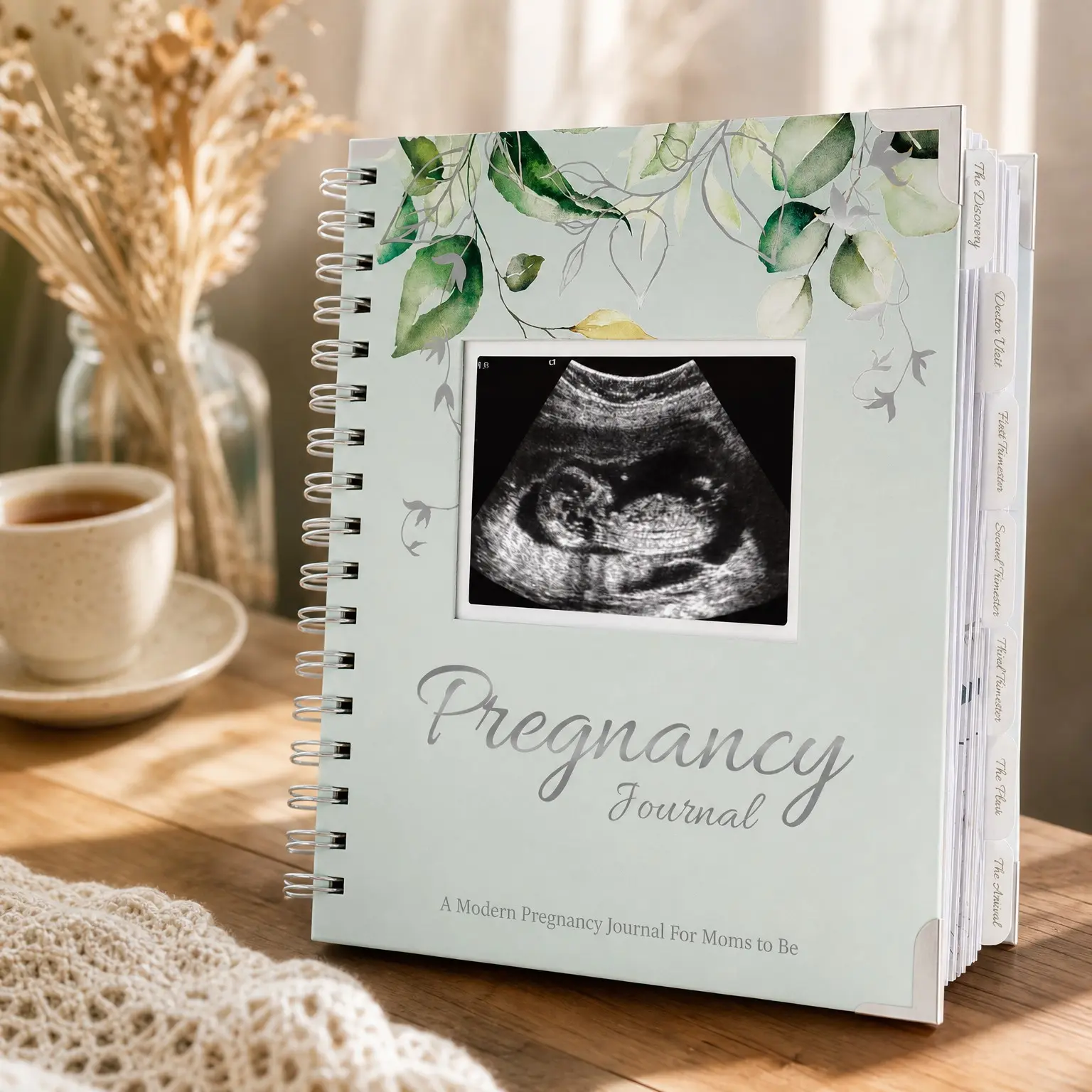 Pregnancy Journal for First Time Moms - 90 Page Hardcover Memory Book in Sage, Beautiful Baby Keepsake & Ultrasound Scrapbook, Cute Mom To Be GiftGift