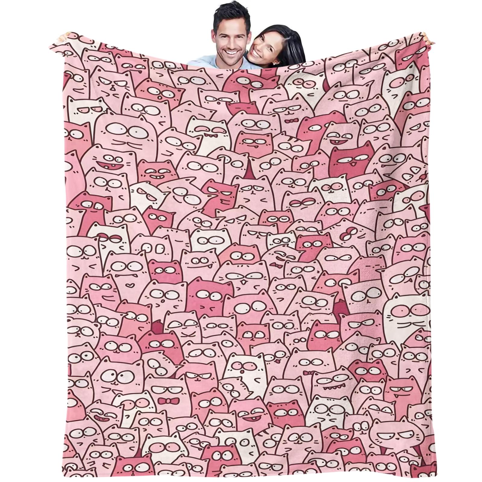 Cartoon Cat Print Blanket  Soft and Cute Flannel Blanket with Cat Print The Perfect Gift for Animal Lovers. Lightweight and Comfortable, Ideal for Bedrooms, Sofas, Living Rooms, and Outdoor Use