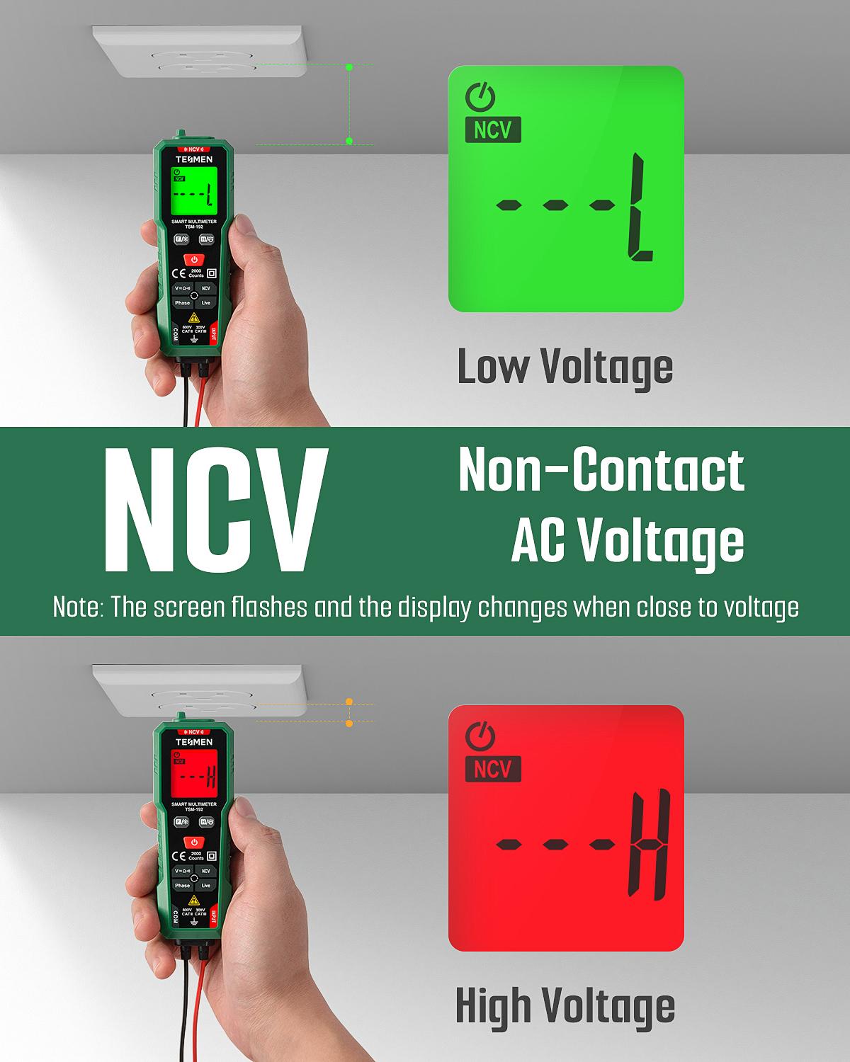 TESMEN TSM-192 Smart Digital Multimeter, 2000 Counts, Auto-Ranging Voltmeter, Non-Contact Voltage Tester, Measure AC/DC Voltage, Resistance, Continuity, Phase, Live Wire