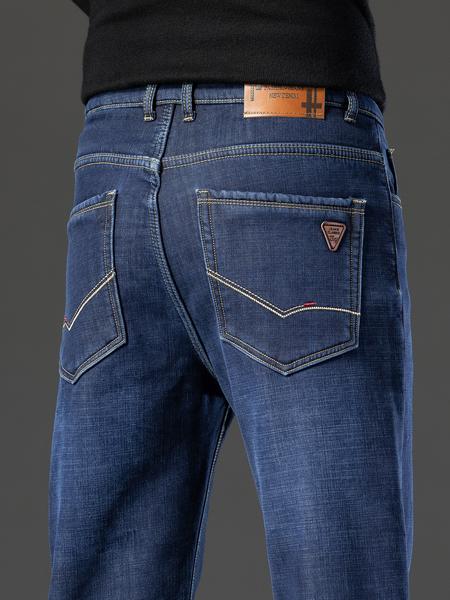 Men's Fleece Lined Denim Jeans, Loose Straight Leg Long Pants, Warm Cotton Elastic Business Style, Fall Winter Fashion