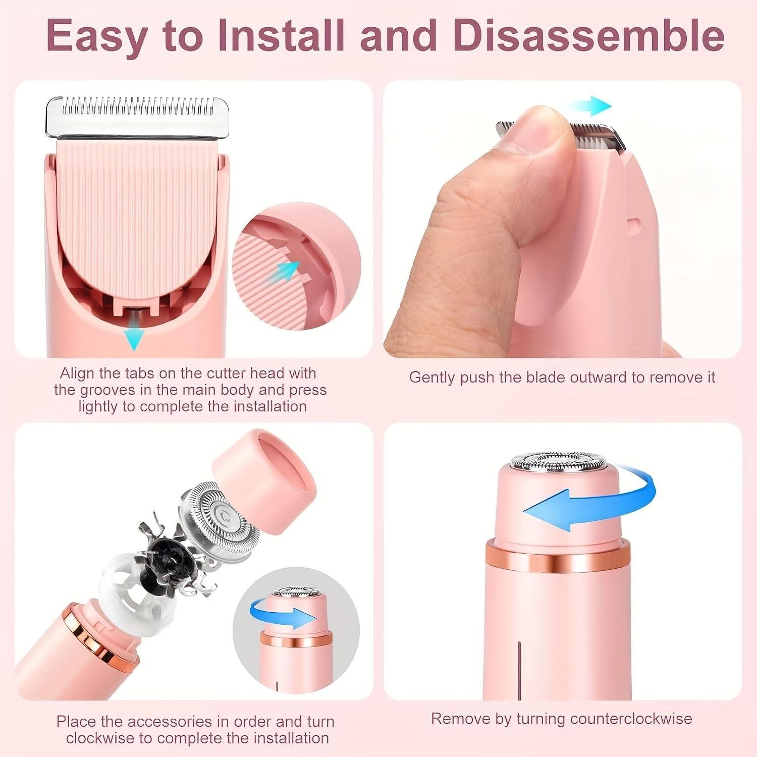 2-in-1 Bikini Trimmer for Women, Cordless Charging Trimmer, Wireless Hair Trimmer, Electric Shaver and Razor Rechargeable Body and Facial Epilator, Dual Heads for Painless Trimming of Pubic Hair and Legs, IPX7 Waterproof, Christmas Gift New Year Gift