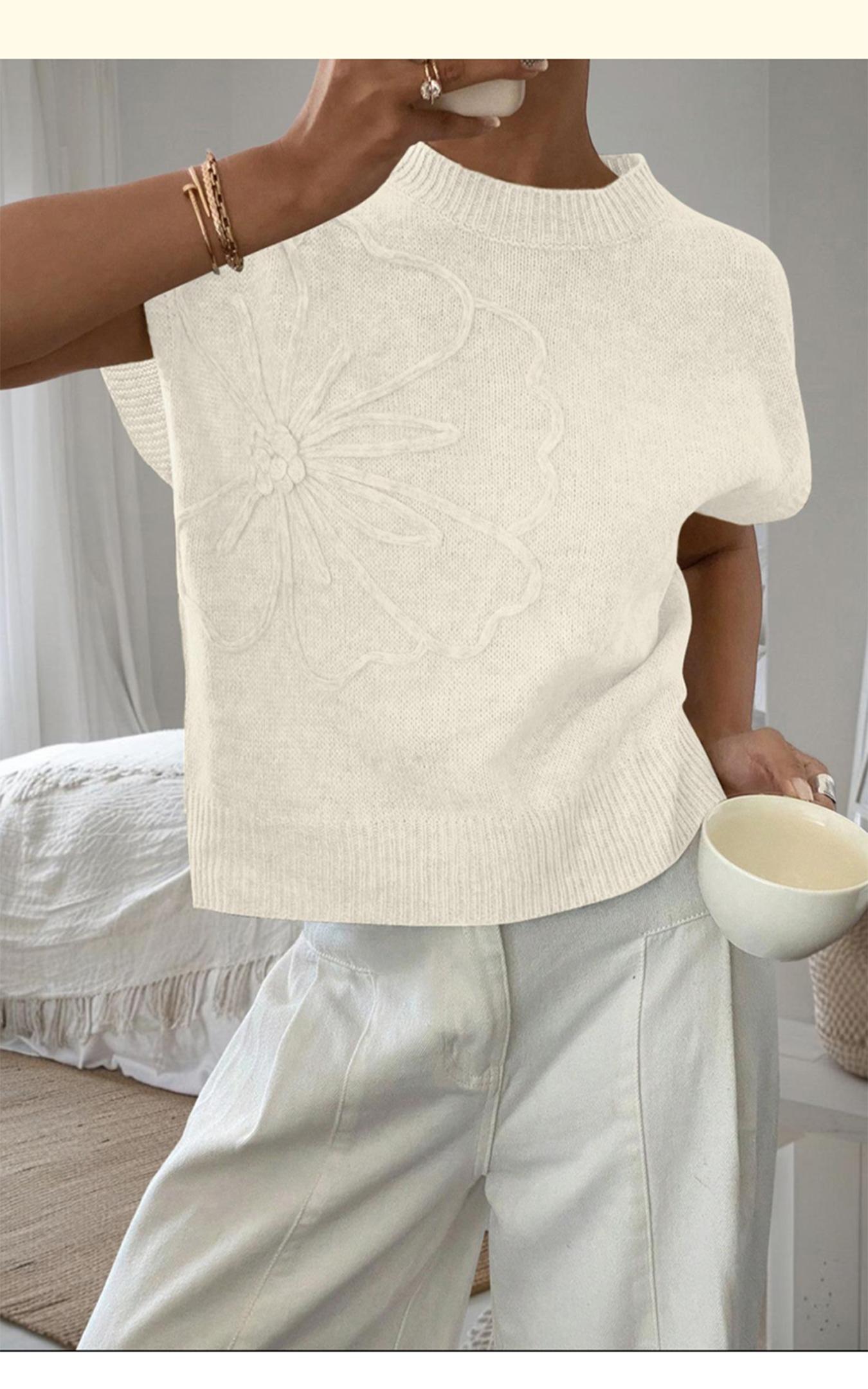 Women's Plain Flower Jacquard Semi-sheer Cable Knit Top, Casual Sleeveless V Neck Knitwear for Daily Wear, Ladies Clothes for All Seasons