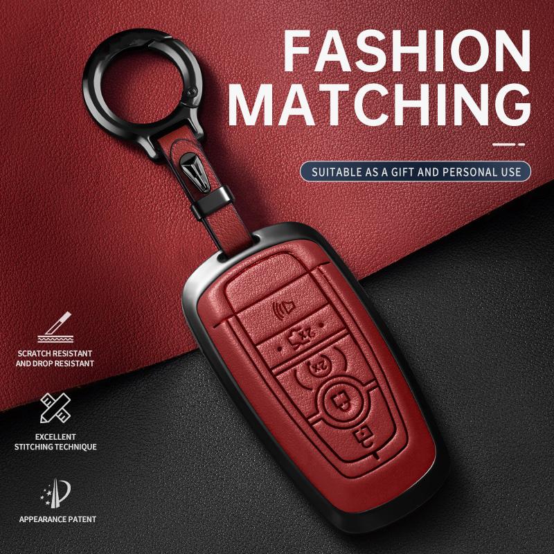 For Ford Key Fob Cover Leather Car 2017-2024 Bronco Escape Mustang Explorer F150 F250 F350 Key Case Protection Accessory Premium